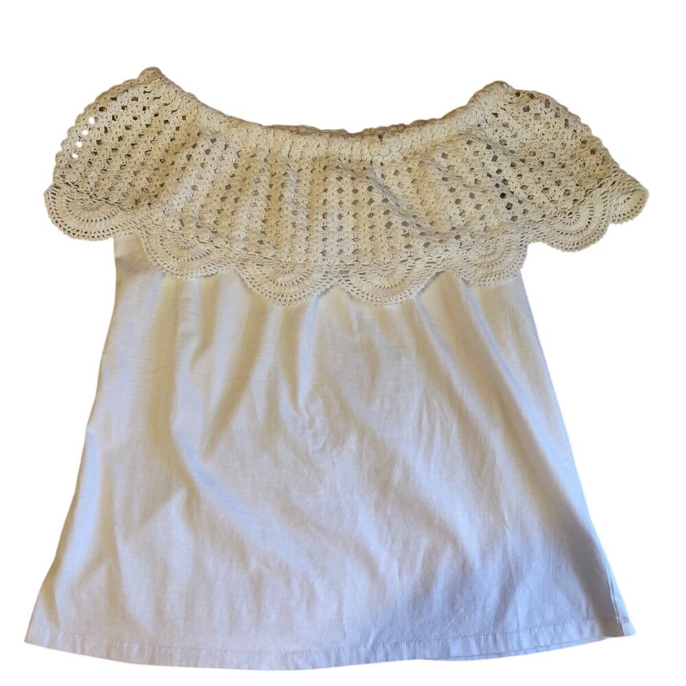 Collections Ect. Boho Cottage Off Shoulder Eyelet Crochet 100% Cotton Top Medium - Picture 4 of 8
